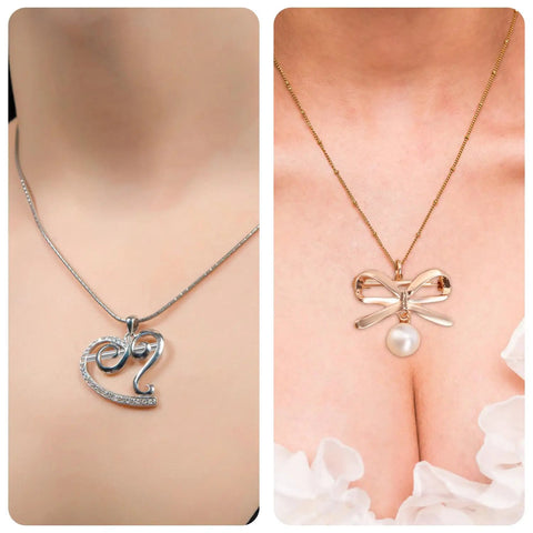 Two pendant necklaces converted using Must Have 6 Pack Pin To Pendant Converters In Gold And Silver Copper Finish For DIY Jewelry Making Pendant Converter Pin Necklace Adapters Compatible With 8mm 13mm And 20mm Components