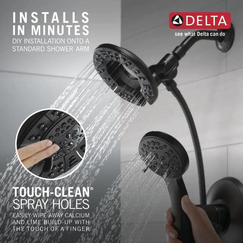 Dual Shower Head With Handheld Spray 2 In 1 Matte Black With Hose 1.75 GPM Flow Rate Four Spray Options in use