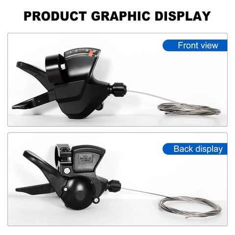Front and back view of 8 Speed MTB Right Shifter Lever With Optical Gear Display, ergonomic trigger grip, V brake compatible.