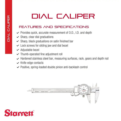Image showing features of Dial Caliper With Adjustable Bezel And Fitted Case White Face 0 To 6 Inch Range Pro Grade Precision 0.001 Inch Graduation