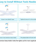 Installation process of 4 Pack Deformable LED Garage Lights With 5 Light Heads For Even Brightness, E26 base, no tools needed
