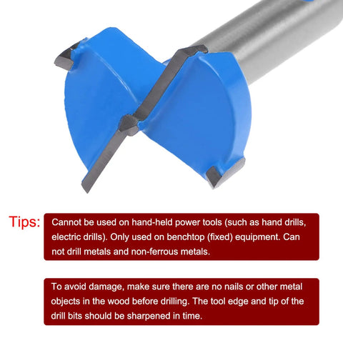 Workhorse Forstner Drill Bits Set Packing Two 24 And 25 Millimeter Cutters Featuring Razor Sharp Tungsten Carbide Heads close-up view.