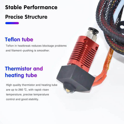 CR-10 Hotend Kit With MK8 Extruder Upgrade 0.4mm Nozzles Full Assembly Replacement Parts featuring teflon and heating tube