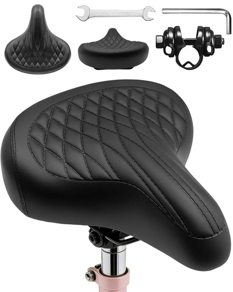 womens wide bicycle seat AlveyTech Extra Bike Saddle for Men/Women Universal Replacement Soft Comfort Seats, Size: 12-3/4 x 10-1/2, Black while an anatomic relief channel reduces pressure in sensitive areas so you can stay on the bike longer with less discomfort Wide Comfortable Bike Saddle Seat