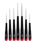 PicoFinish Mini Precision Screwdriver Set, 7-Piece Slotted And Phillips With Rotating Caps, displayed upright on white background.