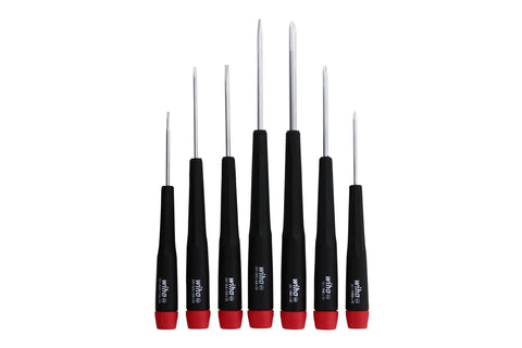 PicoFinish Mini Precision Screwdriver Set, 7-Piece Slotted And Phillips With Rotating Caps, displayed upright on white background.
