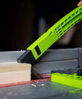 Two lime-green BOW PushPRO PP1 push blocks for table saws, EVA-tipped.