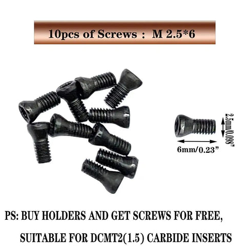 10pcs M2.5 screws for Carbide Turning Inserts and 95 Degree Internal Boring Bar Kit for steel and stainless steel machining.