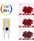 G8 LED Bulb Dimmable T4 Bi Pin JCD Type Base 6000K Daylight White 3W Halogen Replacement next to CRI 80+ color chart