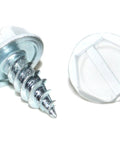 Self Piercing Screws No 7 By One Half Inch, zinc and white finish, hex head detail, part of 1000 Piece Set With Carrying Tub