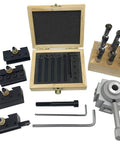 Quick Change Tool Post Holder Set Pro Grade With Nine Pieces Three Eighths Inch Boring Bar And Five Indexable Carbide Inserts Turning Tool Bits Kit For 7x10 7x12 And 7x14 Mini Lathes with components displayed