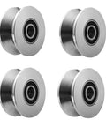 Close-up of Beefy Build Sliding Gate Rollers With Stainless Steel V Groove Wheels showing stainless steel V-groove wheels.