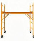 Heavy Duty Baker Style Rolling Steel Scaffold Built Like A Tank For 1000 Lb Loads with locking casters, 6.25 foot height, orange steel frame.