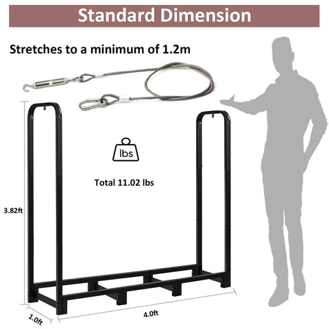 4Ft Firewood Rack Stand Built Tough Heavy Duty Wood Storage Stack Holder For Indoor Outdoor Use Adjustable Length With 8 Support Points