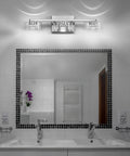 Dimmable Led Three Light Bathroom Vanity Light Over Mirror With Modern Crystal Brushed Nickel Finish And Clear Glass Shades