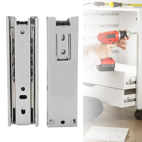Two Pack 5 Inch Full Extension Drawer Slides 225mm Long 35mm Wide Cold Rolled Steel Rails with smooth DIY installation