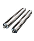 2 Pack Stainless Steel Idler Rollers Heavy Duty Workhorse With Spring Pressed Axle Built Like A Tank For Rock Solid Conveyor Performance Plus Durability, side view.