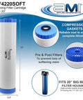 Premium 4.5 By 20 Inch Hard Water Filter Cartridge harnesses ion exchange for limescale removal and smooth pipes, featuring reliable gaskets.
