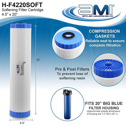 Premium 4.5 By 20 Inch Hard Water Filter Cartridge harnesses ion exchange for limescale removal and smooth pipes, featuring reliable gaskets.