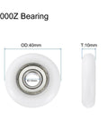 4 Pack 10X40X10mm Nylon Idler Bearings Double Shielded Chrome Steel Dead Silent Spin Pulley Wheels side view with dimensions