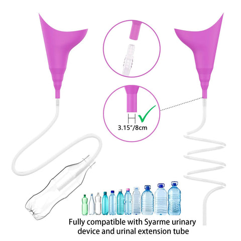 Front view of pink female urination device connector set with clear tubing and hose barb fittings, 10 pcs