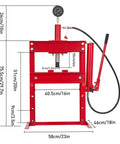 Front view of 10 Ton Heavy Duty H Frame Hydraulic Press for Garage and Shop with adjustable table height and included plates.
