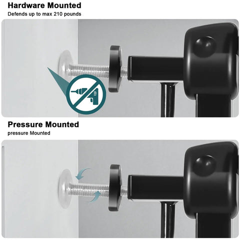 Installation method comparison for Extra Wide Baby Gate For Doorways And Stairs, Pressure Mounted Black Metal Walk Through Design, Auto Close.