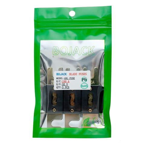 ANL Blade Fuse 150 Amp 32 VDC Set For Car Audio And Video System Pack Of 3 in green packaging