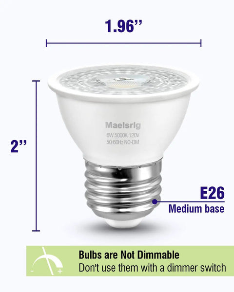 Par16 Led Short Neck Recessed Spotlight Bulb 6W 60W Equivalent Daylight 5000K 600 Lumens E26 Medium Base Non Dimmable 4 Pack