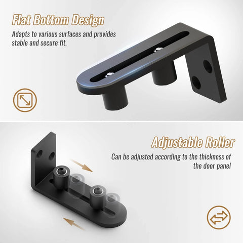 Sliding Barn Door Bottom Floor Guide With Wall Mounted Rollers, Adjustable Stay Roller And Ball Bearings, Flat Bottom Design