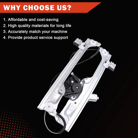 Front Left Power Window Regulator With Motor Assembly For 2014 To 2020 GM SUVs And Trucks Fits Escalade Silverado Suburban Tahoe Sierra Yukon And Yukon XL Driver Side Replacement 23118067 84621036, silver metal assembly on black background