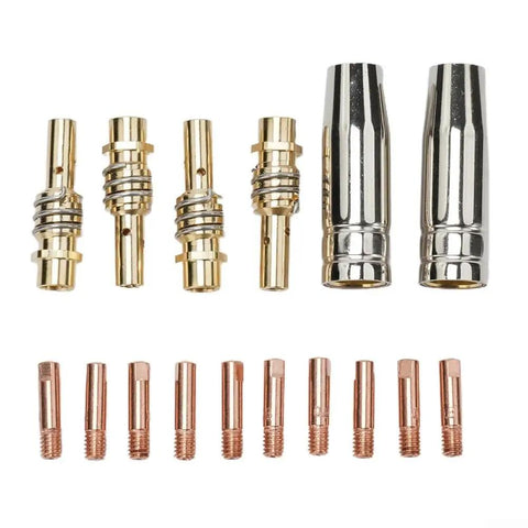 Premium 15AK TIG Welding Nozzle And Collet Set For MIG Torch With High Conductivity Copper Tips, 16 piece kit with brass and copper parts.