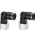 Two Pack One Quarter Inch NPT Push To Connect Pneumatic Fittings 90 Degree Female Elbow Adapter Nickel Plated Brass Black