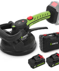 Handheld Tile Vibration Leveling Tool With 6 Speed Adjustable Settings One Touch Start LCD Display And Power Monitoring Pro Grade Suction Cup Vibrator 21V Battery Powered 23000 RPM For Quick Floor Tile Installation shown with battery and case