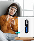 Woman using Hydrogen Face Mask H2 Inhalation Device with Full Face Shield for skin hydration and antioxidant care.