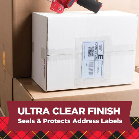 Ultra Clear Packing Tape With Dispensers For A Tight Seal, Heavy Duty, sealing package on box with label visible