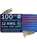 12/3 Gauge 100-Foot Extreme Cold Weather Extension Cord Heavy Duty With Lighted Plug, SJEOOW Blue and Red