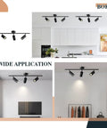 Modern Dope Matte Black 3 Light Adjustable LED Track Lighting Kit With Industrial 3 Way Flush Mount in home settings.