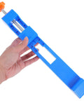 Hand holding blue 2pc Adjustable Cutting Guide Base For Circular Saw With Quick Setup for precise cutting in DIY projects.