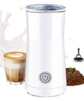 2 In 1 Milk Frother And Steamer For Lattes And More, Electric Foam Maker With Dual Whisk Heads, shown with coffee cup and whisk