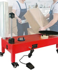 Built Like A Tank Electric Stretch Film Wrapper With A Smooth Double Shaft Turntable, red manual wrap station for securing pallets.