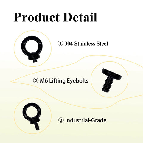 4 Pack M6 Eyebolts Stainless Steel 304 Lifting Ring Eyebolt With Threaded Shank For Wood And Machinery Heavy Duty Hardware