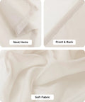 Close-up of neat hems, front and back view, and soft fabric texture of All Weather Outdoor Sheer Curtains 6 Pack For Patio And Porch, Rod Pocket Beige 54x84 Inches, Ideal For Balcony Gazebo Pergola And Cabana Privacy, Backyard Vibe With Easy Hang And Light Diffusion