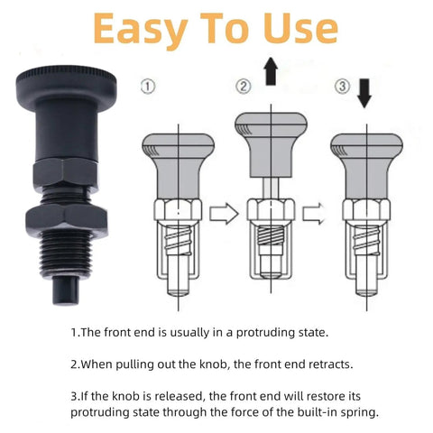 Tough As Nails Carbon Steel Retractable Spring Plunger Ball Nose Push Fit Handle With Return Knob for easy repositioning.