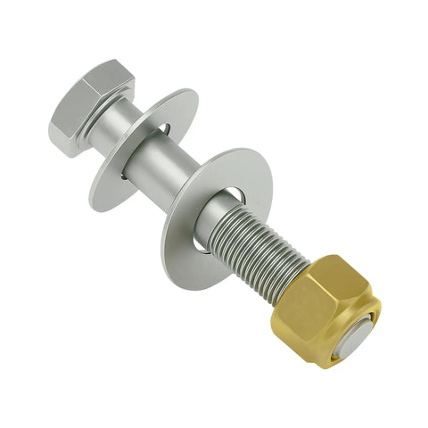 Close-up of Heavy Duty Marine Jack Plate Bolt Kit with one half inch by two and three quarters inch fine thread bolts and lock nuts.
