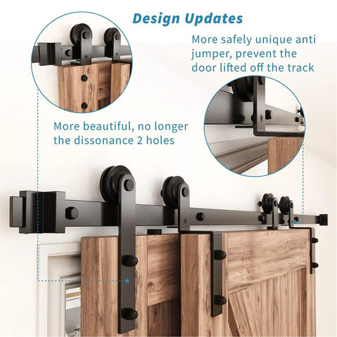 Bypass Barn Door Hardware Kit 4 Ft Single Track Sliding System For Double Doors With Flat Track Rollers Low Ceiling Friendly One Piece Rail Space Saver Barn Door Hardware