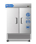Top Notch Commercial Reach In Freezer Made From Solid Stainless Steel With A Roomy 49.6 Cubic Foot Hold, double door design.