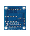 Back view of Arduino Friendly Mini Stepper Motor Shield with L293D Driver showing soldered circuit paths and connector points, V1 model.