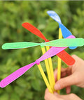 Flying Helicopter Toy Set With 20 Propellers And 20 Rods Hand Rub Helicopter For Outdoor Fun Kids Gift Random Color