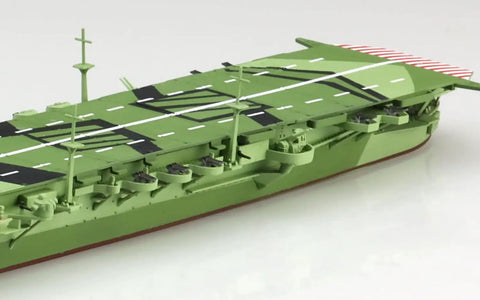 Side view of Japanese Navy Amagi Aircraft Carrier Model Kit One Seven Hundred Scale With Easy Build Assembly Precision Slide Molded Parts New Triple Machine Guns And Anti Aircraft Guns showing deck and machinery.